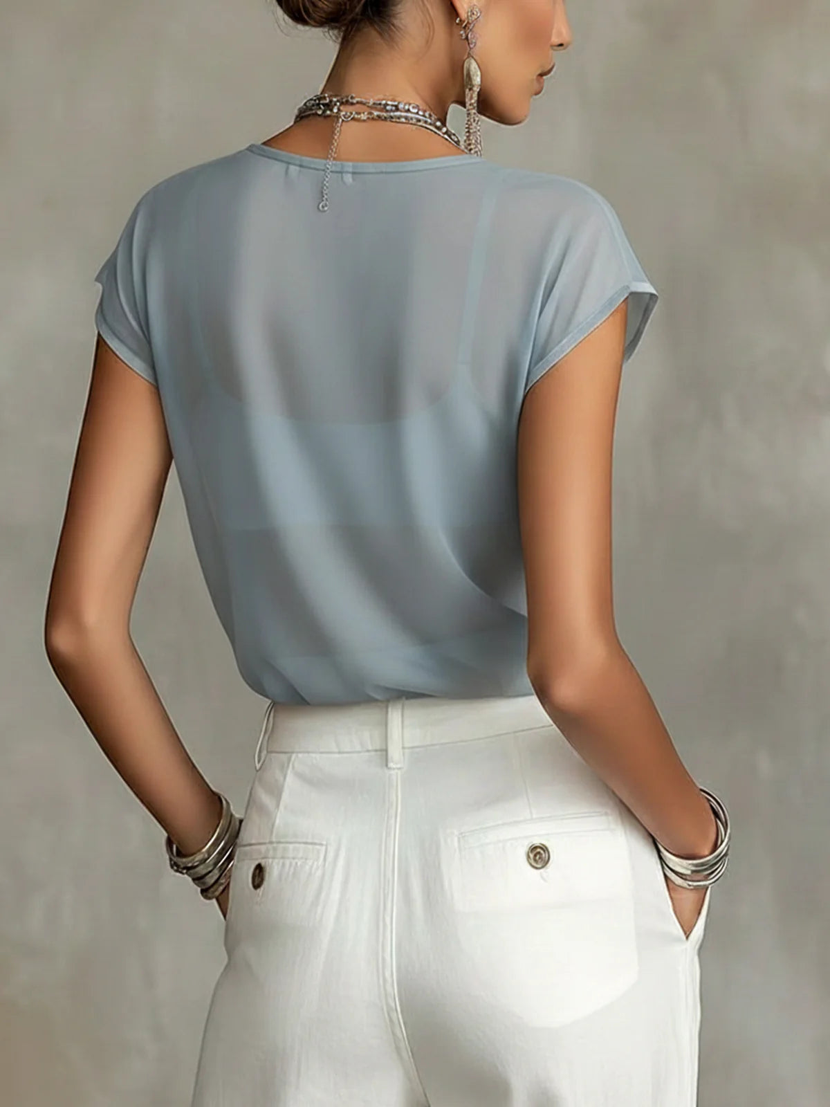 Blue Floral Chiffon Blouse